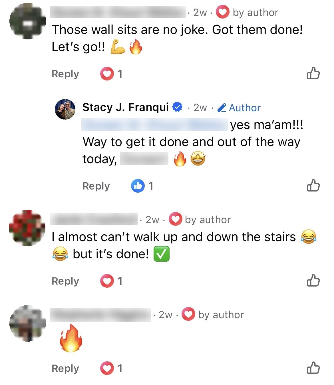 Members cheering each other on in the Strength In Action Facebook group